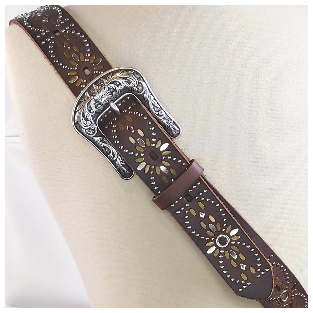 New with Tags Ariat Studded Leather Mixed Metal Belt Size XL